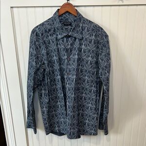 Riscatto Men's Blue Patterned Button-Up Shirt XXL made in Italy long sleeve